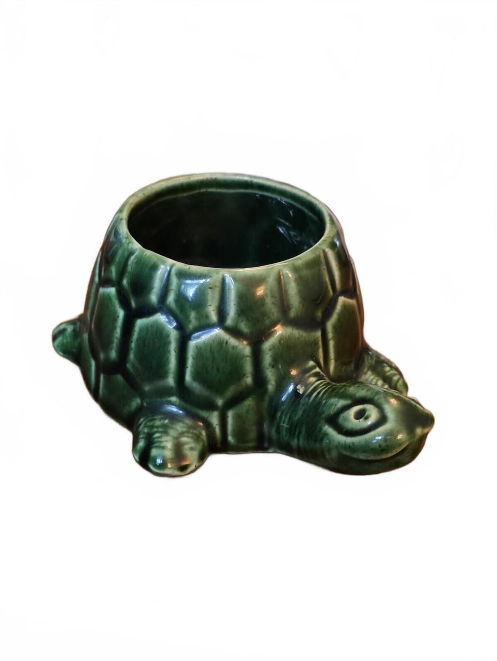 Vintage 1970's McCoy Floraline USA #484 Green Ceramic Turtle Planter